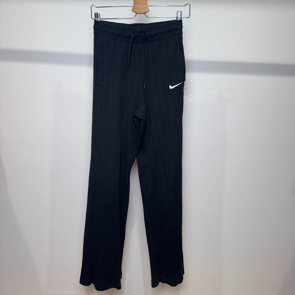 Nike Women's Sportswear Black Thick Jersey Ribbed Wide Leg Pants Size XS - Picture 3 of 10